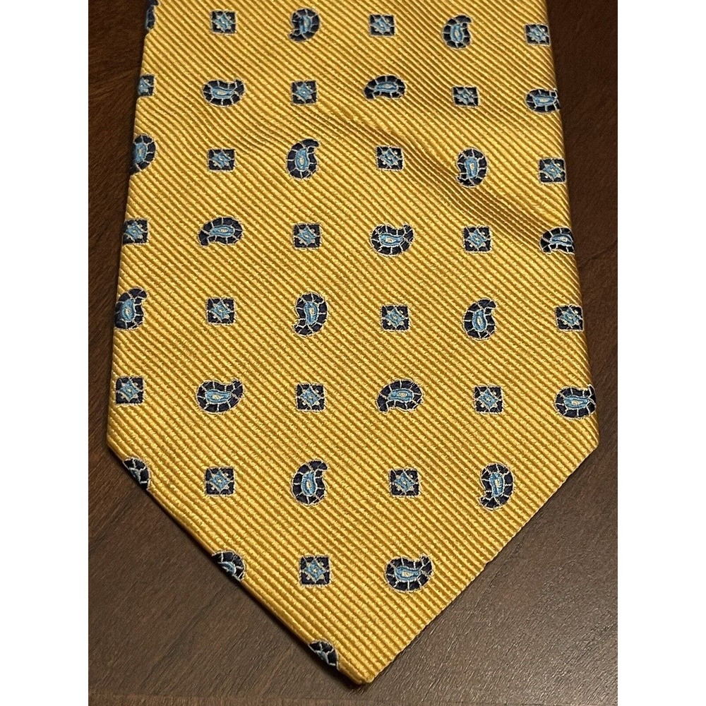 E’MODA Gold Blue Hand Made 100% Silk Men’s Neck Tie Made In USA